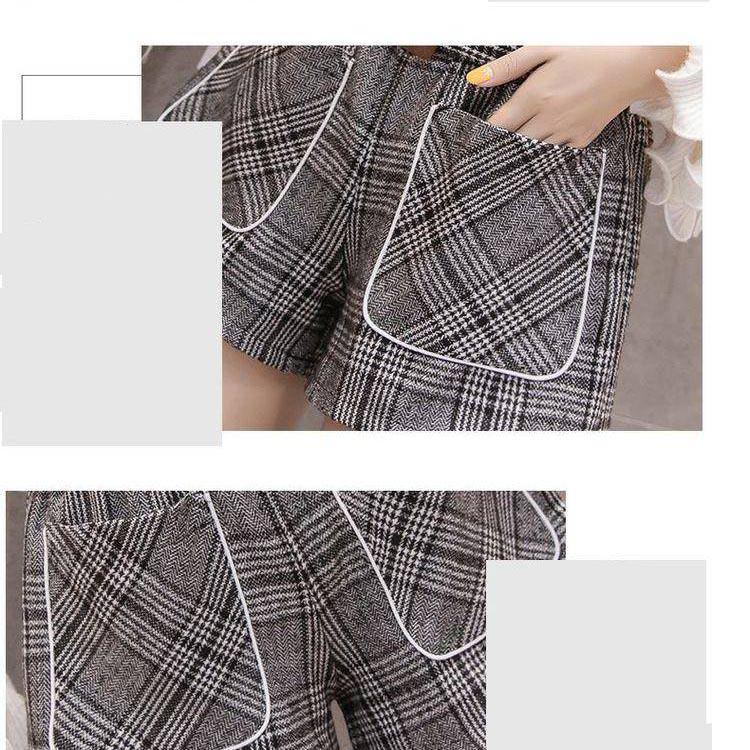 Shorts Ladies Wear Autumn Winter High Waist Wild Loose Plaid Winter Boots Pants Wool Wide Leg Pants