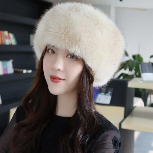 Women's Autumn and Winter Imitation Fox Fur Beanie Hat Thick Fur Hollow Top Hat Warm Hat Fur Hat Ring Solid Fluffy Fur Fedoras Female Headgear