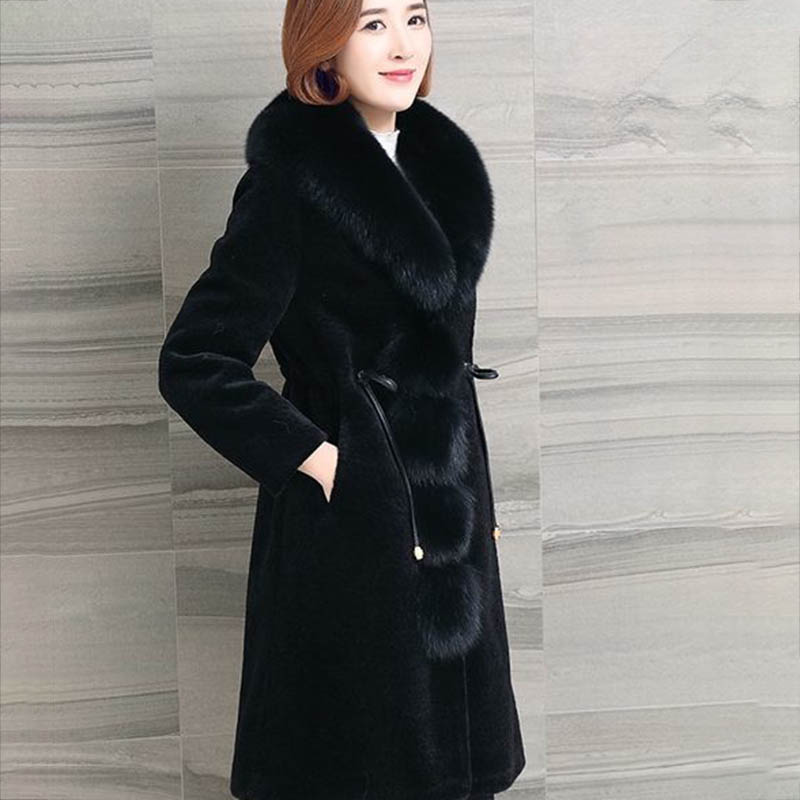 WTEMPO Sheep Shearing Fleece Coat Women Winter Mid-length Thickening Korean Loose Fleece Faux Fur Coat Women