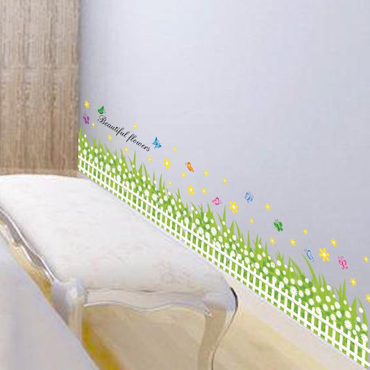 Baseboard Wall Stickers Furniture Bedside Warm Green Grasscloth Removable Waterproof Wallpaper