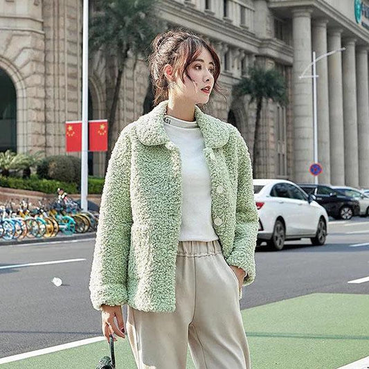 Winter All-match Lamb Wool Women's Coat Women's Fur All-in-one Short Grain Velvet Coat