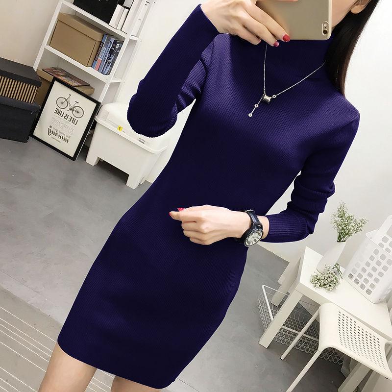 Woman Medium and Long Section High Collar Sweater Winter Knitting Sweaters Large Size Sweater Skirt