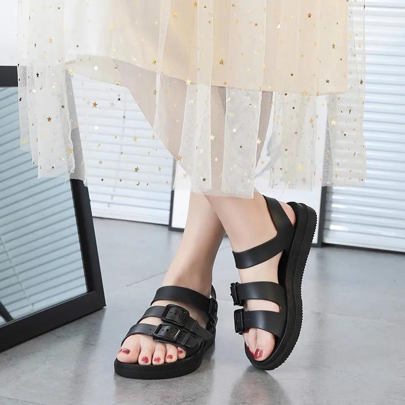 Summer Roman Sandals Female Students Korean Version of The Social Wild Ladies Flat Harajuku Style Beach Sandals