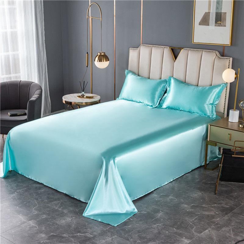 1.8m/2m Queen King Bed Sheet Summer Washable Ice Silk Sheets Silky Bedding