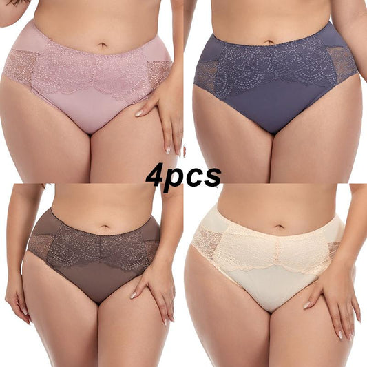 4pcs Sexy Lace Panties Plus Size Ladies Briefs High Waist Plus Size Mummy Pants XL-6X