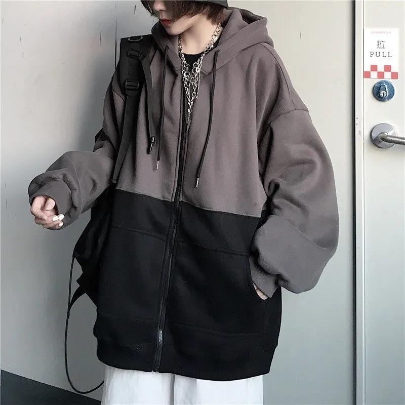 Women's Spring and Autumn Sweater Jacket College Harajuku Style Fleece Hooded Top Korean Loose Casual Long Sleeve Cardigan Zipper Coat