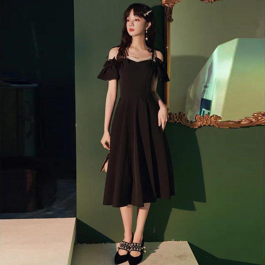 Large Size Fat Sister Summer Dress Black Temperament Dress Small Simple Temperament Party Little Black Dress