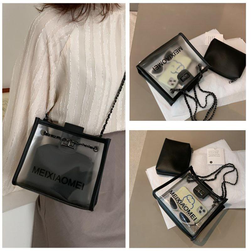 2pcs Shoulder Transparent Bag Women Clear Handbag Waterproof for Bathing Swimming Beach Metal Chain Portable Box Bags