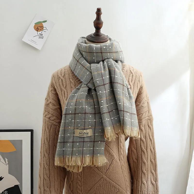 Winter Imitation Cashmere Scarf Korean Fashion Fringed Plaid Scarf Women's Dual-use Lengthened Thick Shawl Scarf