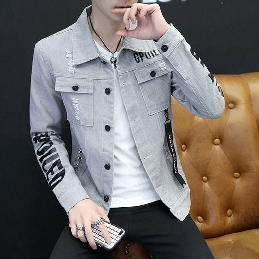 Men's denim jacket spring and autumn clothes trend men's clothing jacket men's plus size jacket