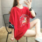 Chinese Style Embroidery Round Neck T-shirt Summer Loose Breathable Women's Tops Ladies Basic Tee Shirt