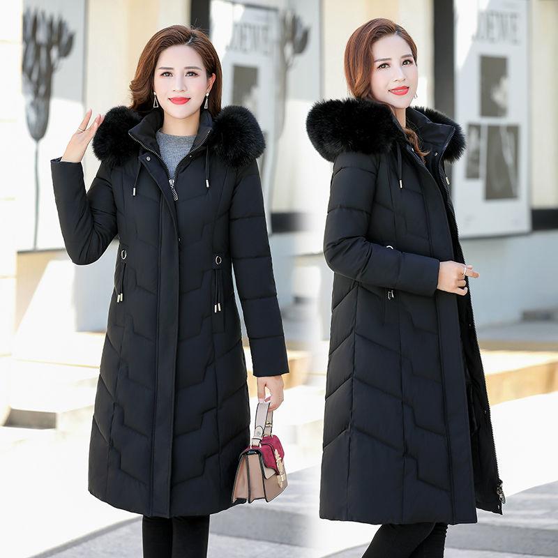 Women's Mid-length Down Jacket Winter Korean Loose Cotton Clothes Casual Hooded Padded Jacket Quilted Jacket