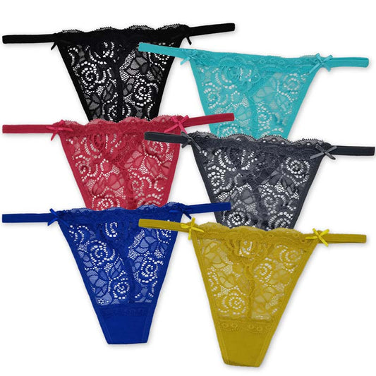 6 Pieces/set of Underwear Lace G String Underwear Female T Back Sexy Fashion Hollow Wide Belt Ladies Transparent Panties