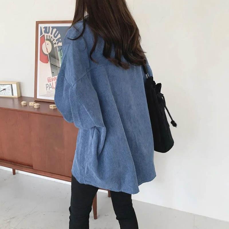 Autumn Korean Retro Corduroy Long-sleeved Loose Lazy Wind Mid-length Shirt Jacket Jacket Women