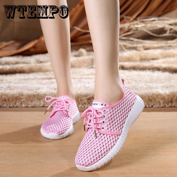 Flat Bottom Mesh Shoes Women's Lace-up Running Shoes Summer Breathable Mesh Shoes