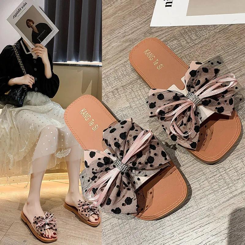 Summer New Style Flat Lace Bow Korean Female Sandals Student Versatile Non-slip Flip Flops