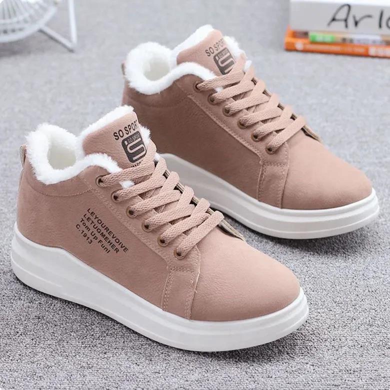 Women Autumn Velvet Plush Sports Shoes Female Winter Plus Size Cotton Shoes Sneakers All-match Warm Flat Shoes