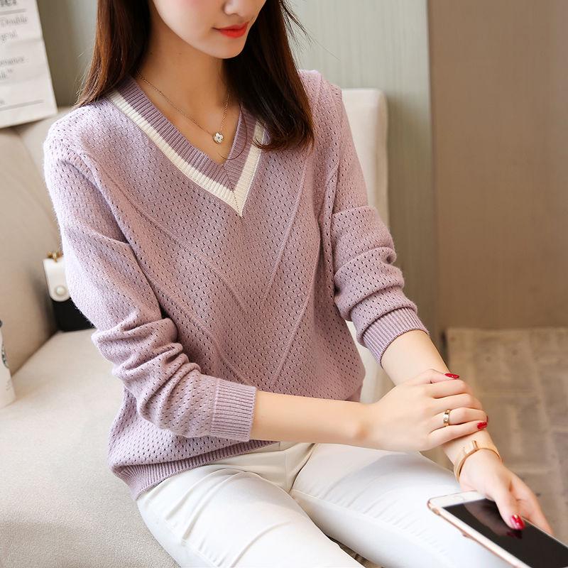 Bottoming openwork shirt spring and autumn models ladies loose large size sweater long sleeves