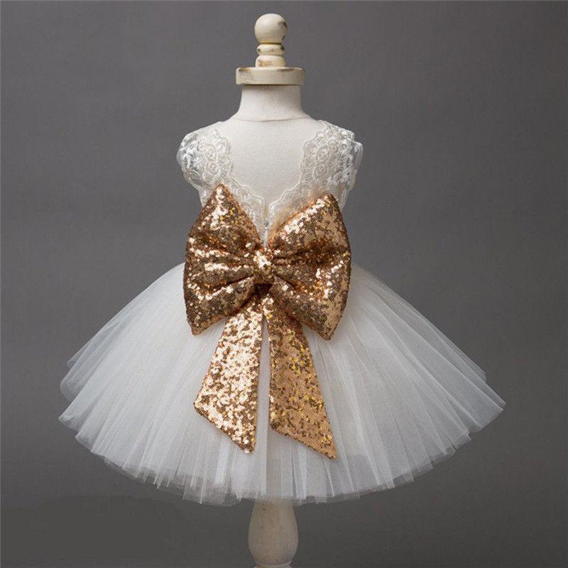 1st Birthday Infant Baby Girl Dress Sequin Bow Girls Tutu Ball Gown Toddler Girls Clothes Wedding Evening Party Princess Dresses