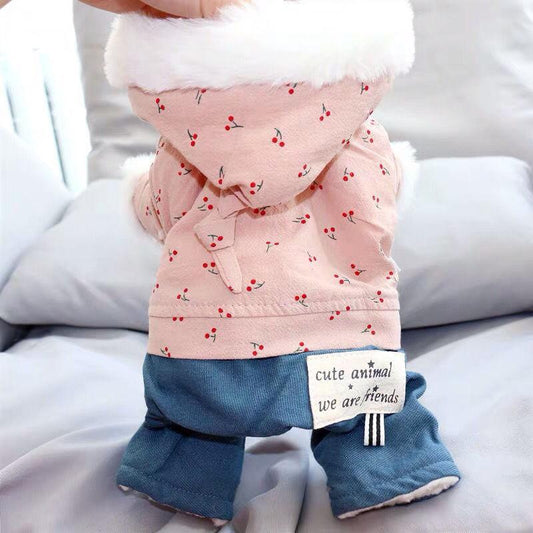 Pet Puppy Dog Clothes Autumn Winter Clothes Thick Warm Cotton-padded Jacket Coat Bear Teddy Four-legged Clothes Outfit