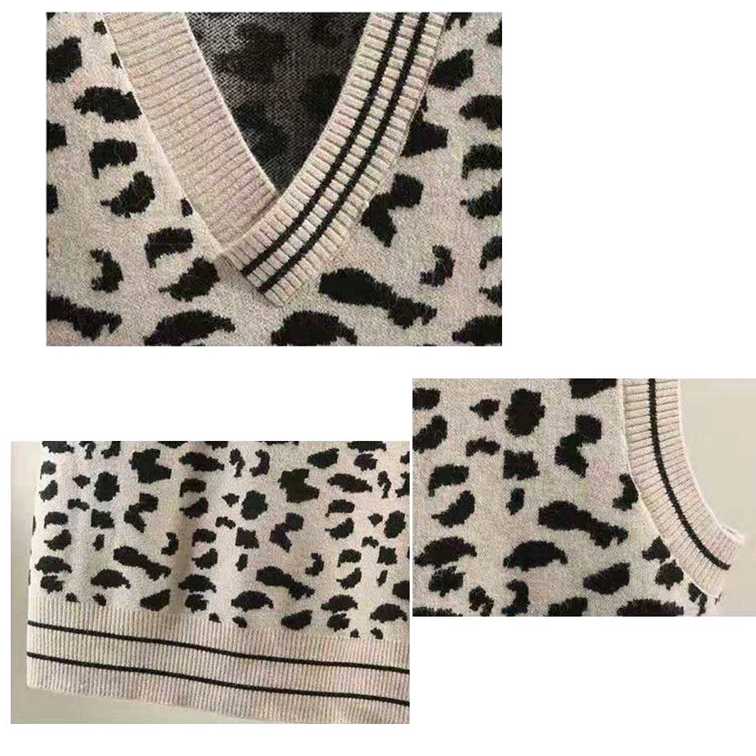 Women Sweater Vest Leopard Knitted Vest Fall Pullovers Sleeveless Printed Tops Ladies V Neck Clothes