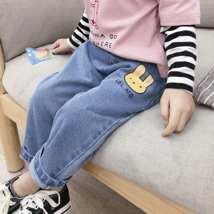 Children's Jeans Boys and Girls' Spring and Autumn Korean Style Casual Pants with Loose Embroidery Denim Pants