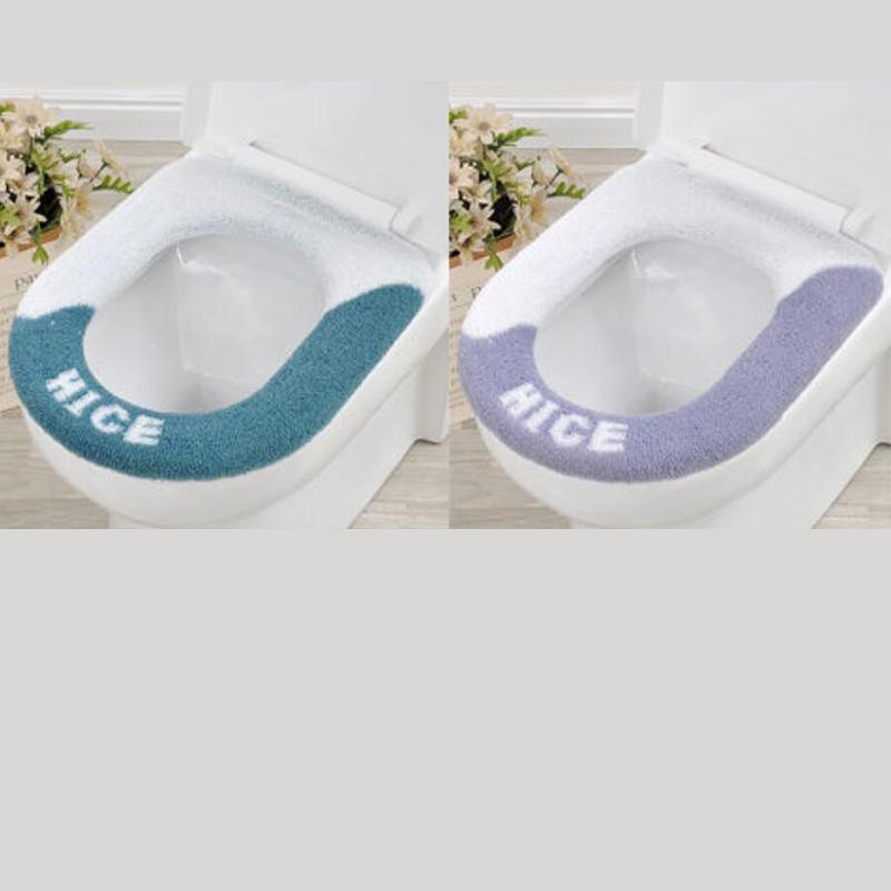 2 Pcs Toilet Seat Covers Mat Winter Thickened Fleece Warm Toilet Cushion Soft Washable Home Bathroom Lavatory Nordic Toilet Seat Pad with Handle