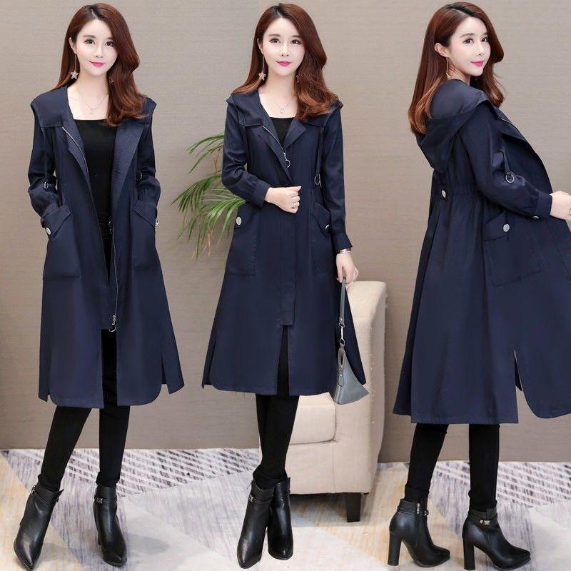 Autumn 2019 Fashion Double Breasted Mid-long Trench Coat Mujer Loose Belt Large Size Windbreak