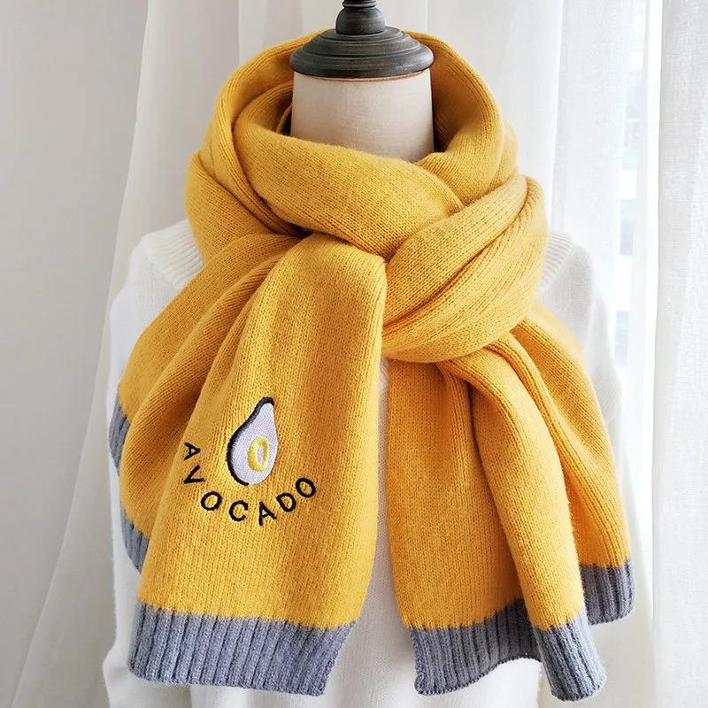 Winter Wool Scarf Korean Version of Wild Embroidery Scarf Thick Warm Wool Knitted Scarf Shawl for Women