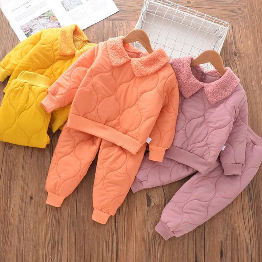 Children's Cotton Suit Autumn and Winter Children's Fashion Children's Clothing Men and Women Baby Quilted Two-piece Suit