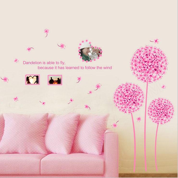 [Pink\Blue\Orange Dandelion] Wall Sticker New romantic love warm wallpaper