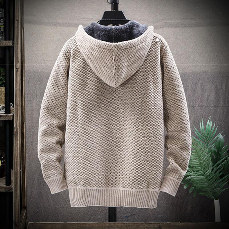 Plus Velvet Thick Sweater Jacket Men's Jacket Knit Cardigan Trend Handsome Autumn and Winter Hooded Warmth