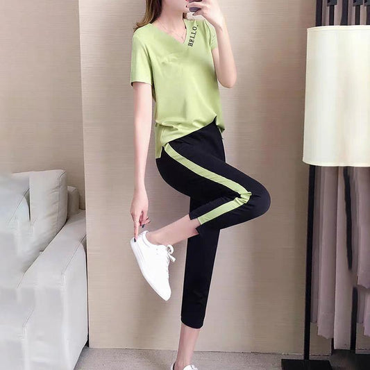 Casual Sportswear Suits Women's All-match Short-sleeved Trousers Two-piece Suits for Women's Outdoor Sports and Leisure Suits