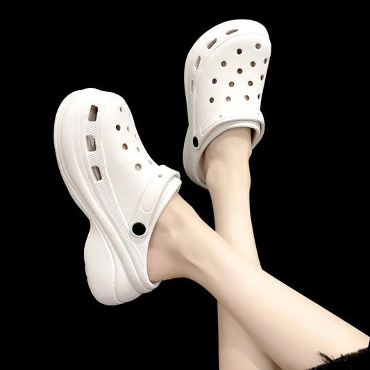 Baotou Slippers Women Wear Thick Soles To Increase Dad Non-slip High-heeled Sponge Cake Hole Shoes Beach Shoes Comfortable and Light