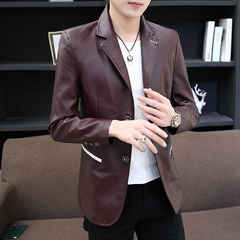 Youth Popular Men's Leather Jacket Spring and Autumn Fashion Trend Slim Thin Leather Jacket