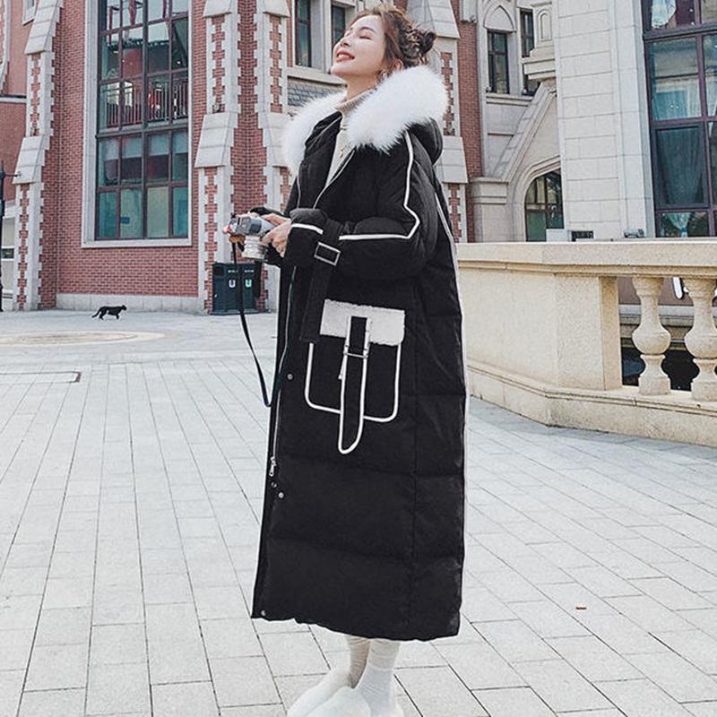 Women's Solid Color Down Jacket Mid-length Korean Loose Thick Coat Warm Cotton Coat Big Fur Collar Winter Clothes Quilted Coat