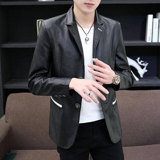 Youth Popular Men's Leather Jacket Spring and Autumn Fashion Trend Slim Thin Leather Jacket