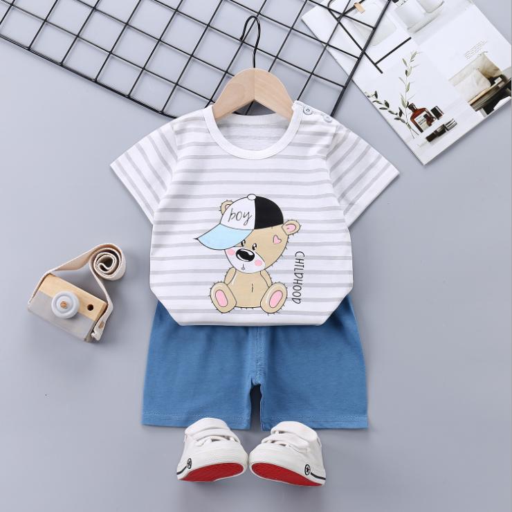 Children's Short Sleeve Suit Korean Style Boys and Girls Set Printing T-shirt + Shorts Two Piece Set