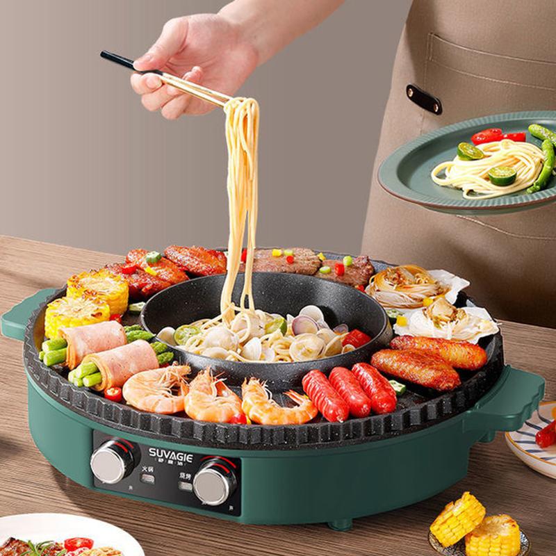 Barbecue Plate Household Frying-shabu Barbecue Mandarin Duck Pot All-in-one Electric Barbecue Grill Indoor Smokeless Barbecue Machine