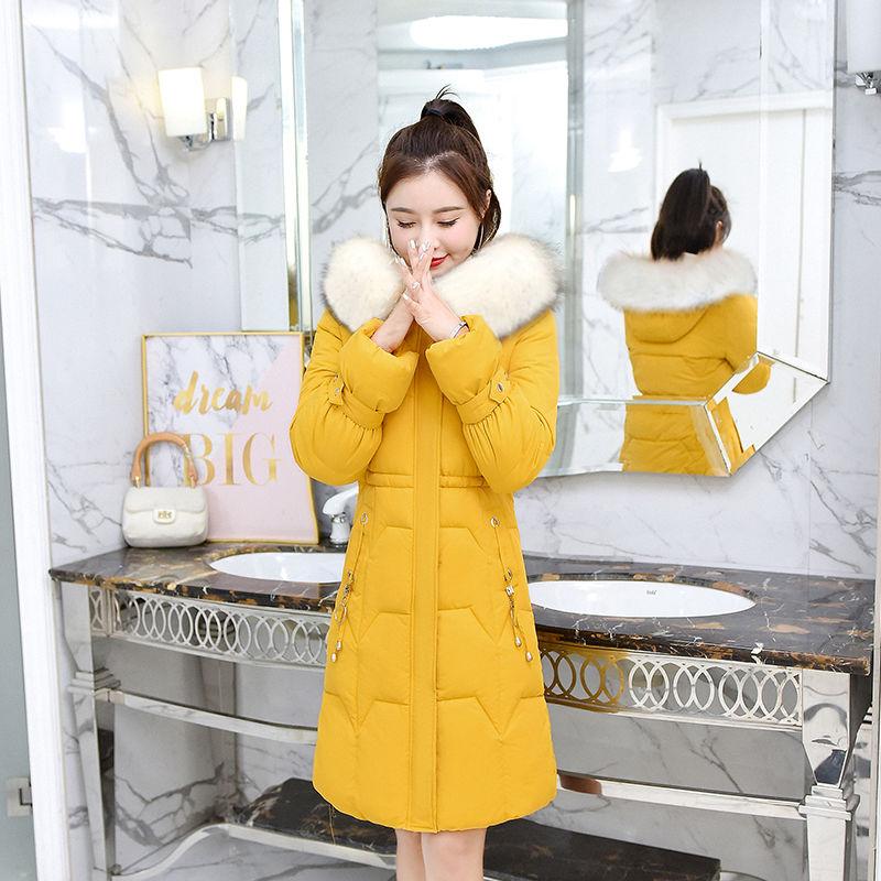 Women's Long Section 2020 Winter New Korean Style Fashion All-match Slim  Big Fur Collar Thick Padded Jacket