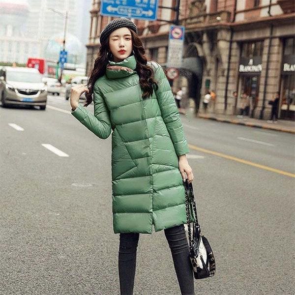 Winter Plus Cotton Lightweight Double-sided Down Jacket Women Mid-length Reversible Two Ways To Wear Duck Down Over The Knee Thin Parka Coat