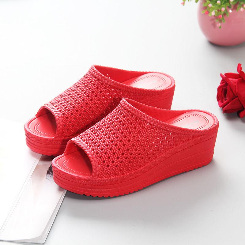 Non-slip Slippers Women's Summer Wear All-match High-heeled Beach Shoes Thick-soled Sandals and Slippers Home Light