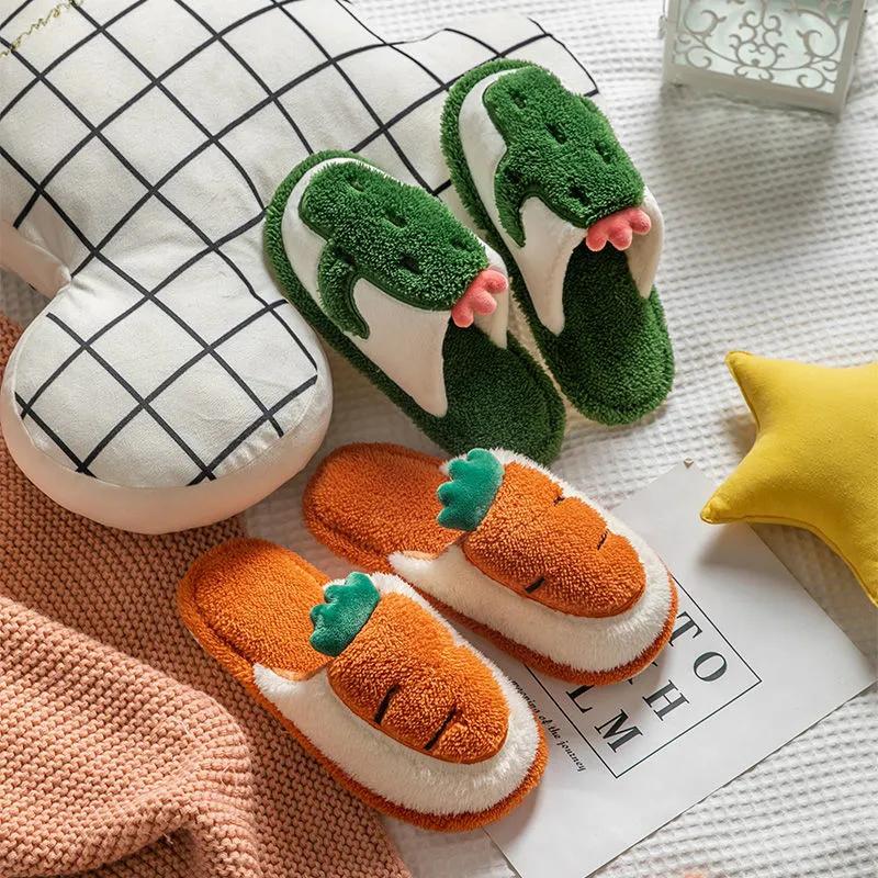 Women Winter Slippers Cotton Shoes Couples Slides Thick Warm Furry Slippers Men Home Non Slip Slippers