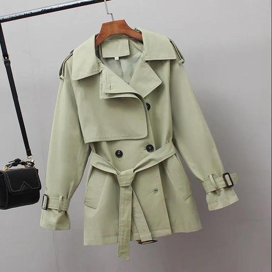 Windbreaker Women's Spring and Autumn Loose and Western Style Waist and Slim Mid-length Hooded Raincoat Jacket