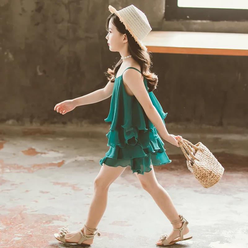 Girls Summer Dress Western Style Baby Children's Dress Chiffon Suspender Skirt Little Girl Princess Dress