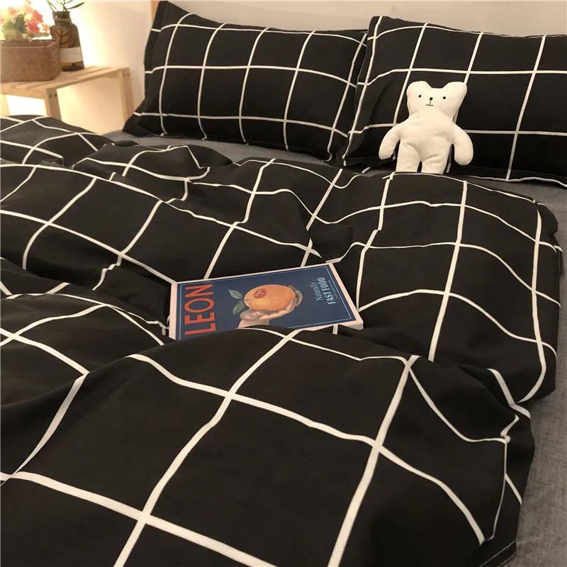 Bedding Washed Cotton Four-piece Nordic Simple Quilt Cover Sheet Single Double Bedroom Set