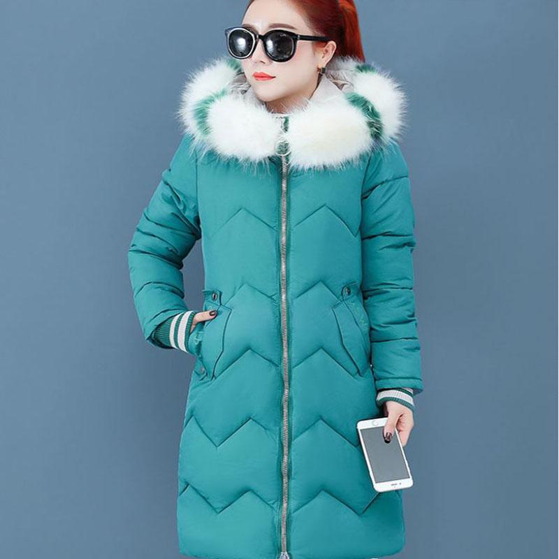 Down Jacket Winter Ladies Fashion Korean Big Fur Collar Thick Warm Hooded Mid-length Plus Size Cotton Jacket