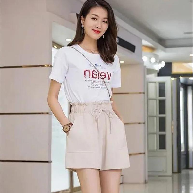 Summer High-waist Wide-leg Casual Pants Women's Loose All-match Outer Wear Shorts Adjustable Waist Women's Casual Shorts