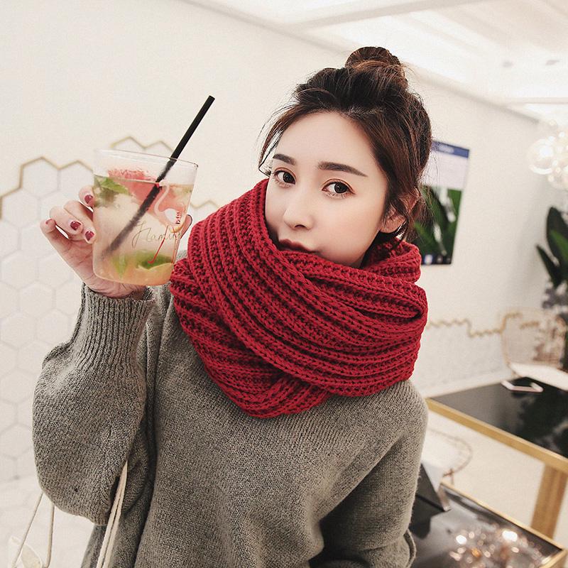 Unisex Women Winter Warm Infinity 2 Circle Cable Knit Cowl Neck Scarf Shawl