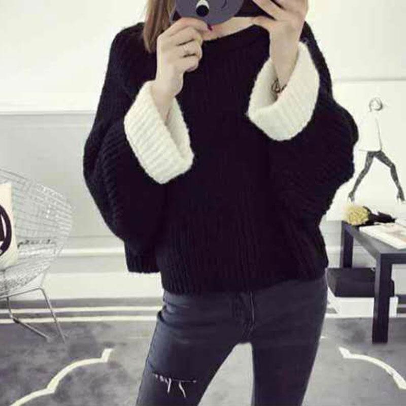 Autumn and Winter Short Casual Sweater Pullover Loose Casual Top Round Neck Long Sleeve Women's Sweater